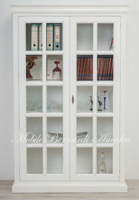 Libreria vetrina in legno massello 2 ante con inglesina finitura laccata colore bianco